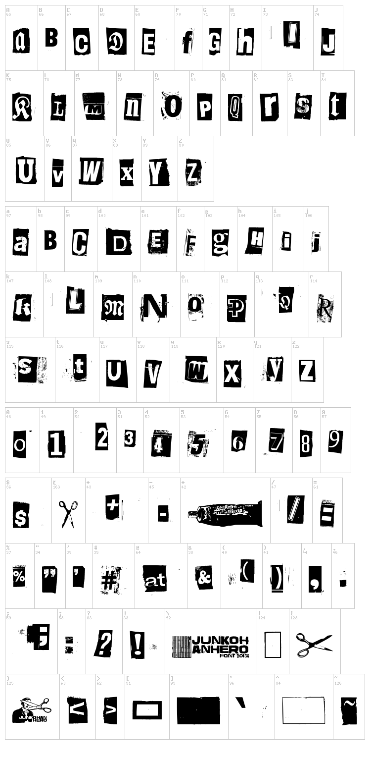 Liima, paperi, sakset font map